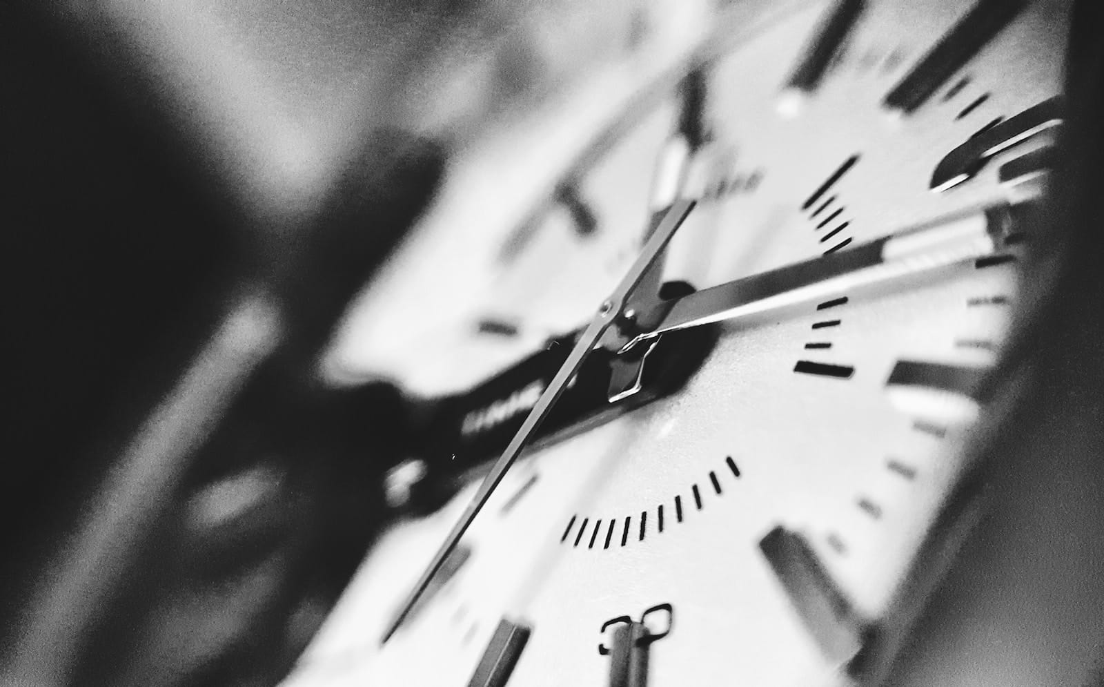TIME, grayscale photography of clock